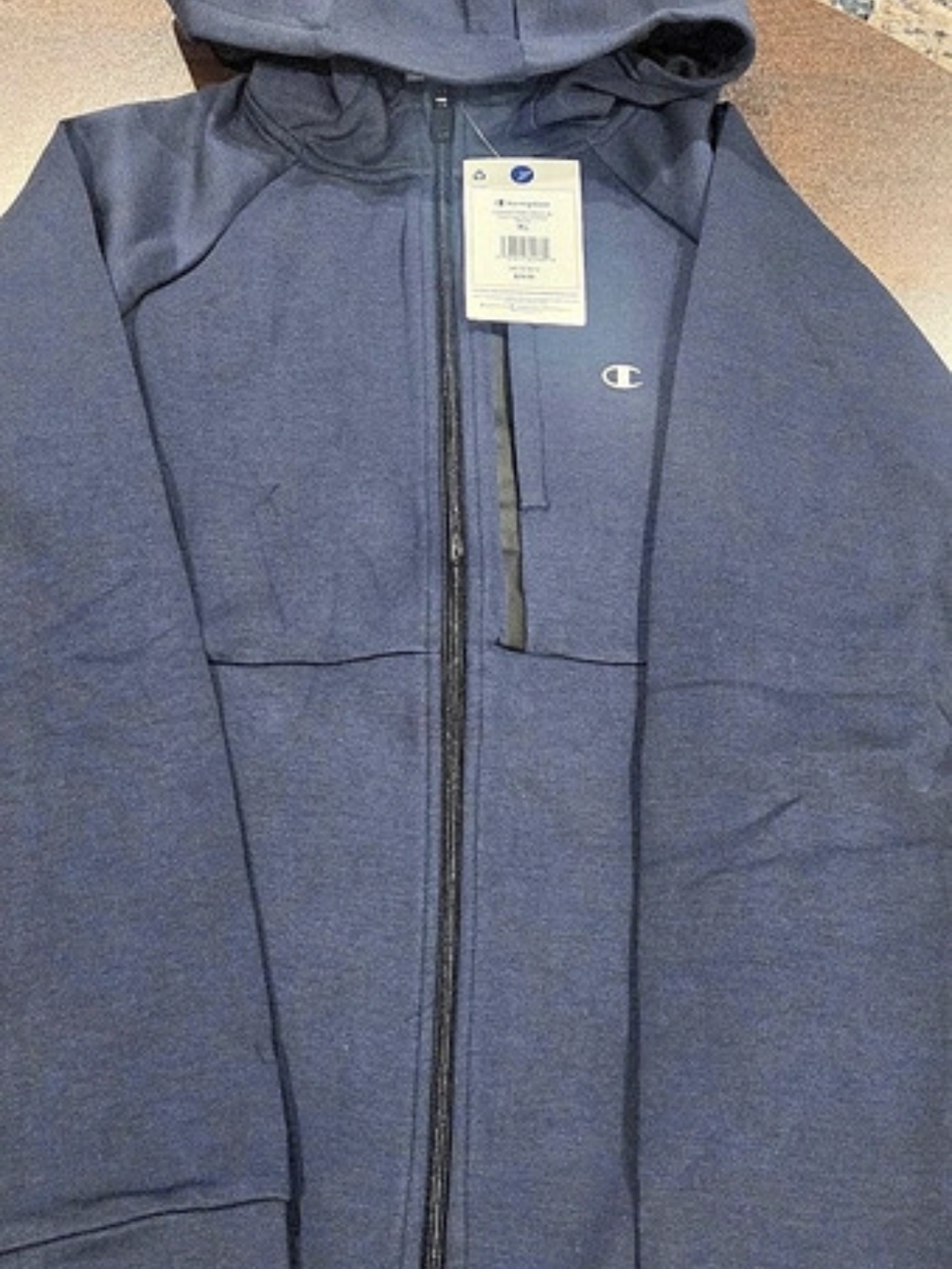 Champion Double Knit Zip Up Hoodie Lightweight Hooded Jacket in Blue XL NWT